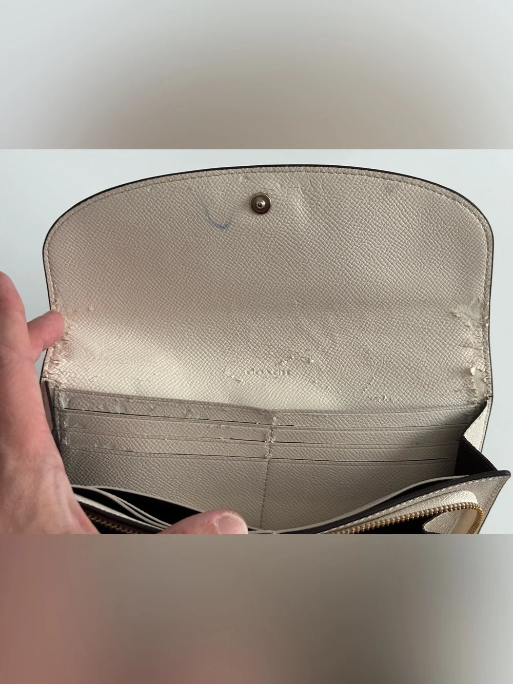 Coach Cream Saffiano Envelope Wallet with Gold Logo